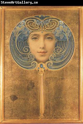 Louis Welden Hawkins Mask,Symbolist portrait in the form of a fan (mk19)